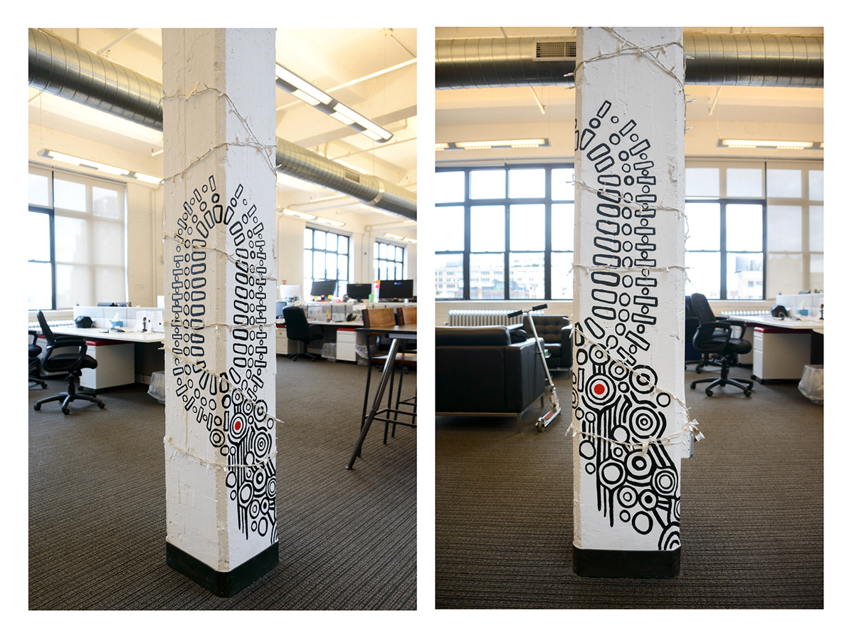 Mural wallart lineart design birds Flowers shapes Office officeart Startup newyork techcompany