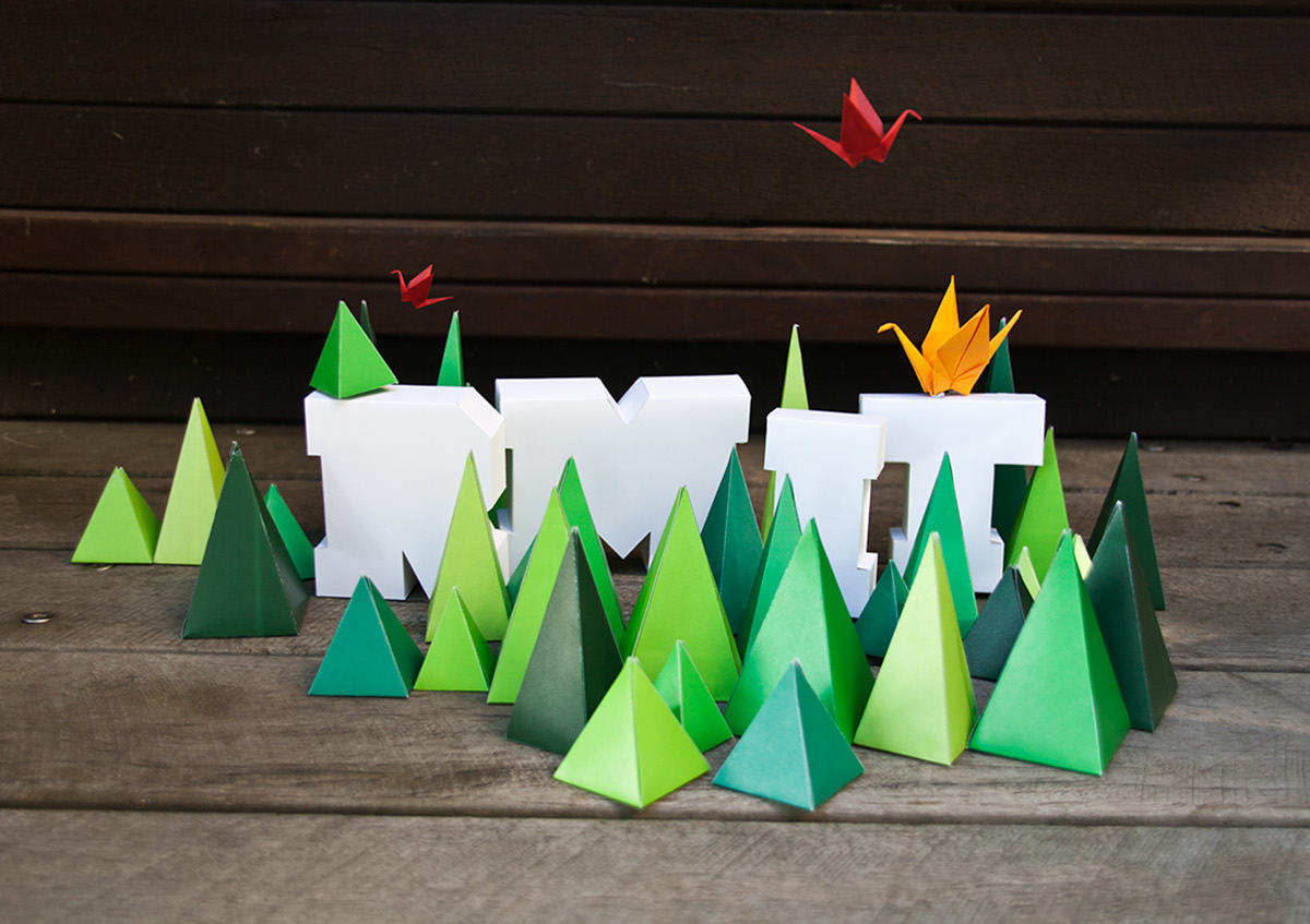 blocks colour grass forest 3D installation postcards geometry Communication Design University RMIT
