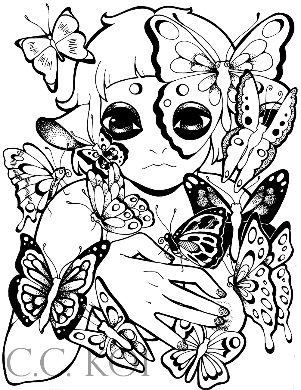 ink pen micron butterflies Theme big eyes