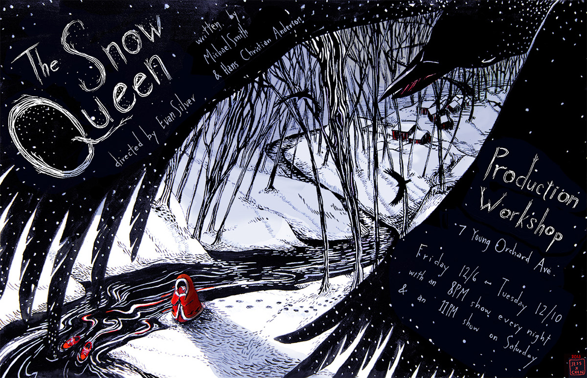jess x chen snow winter poster wood ravens woods red Poster Design theater 