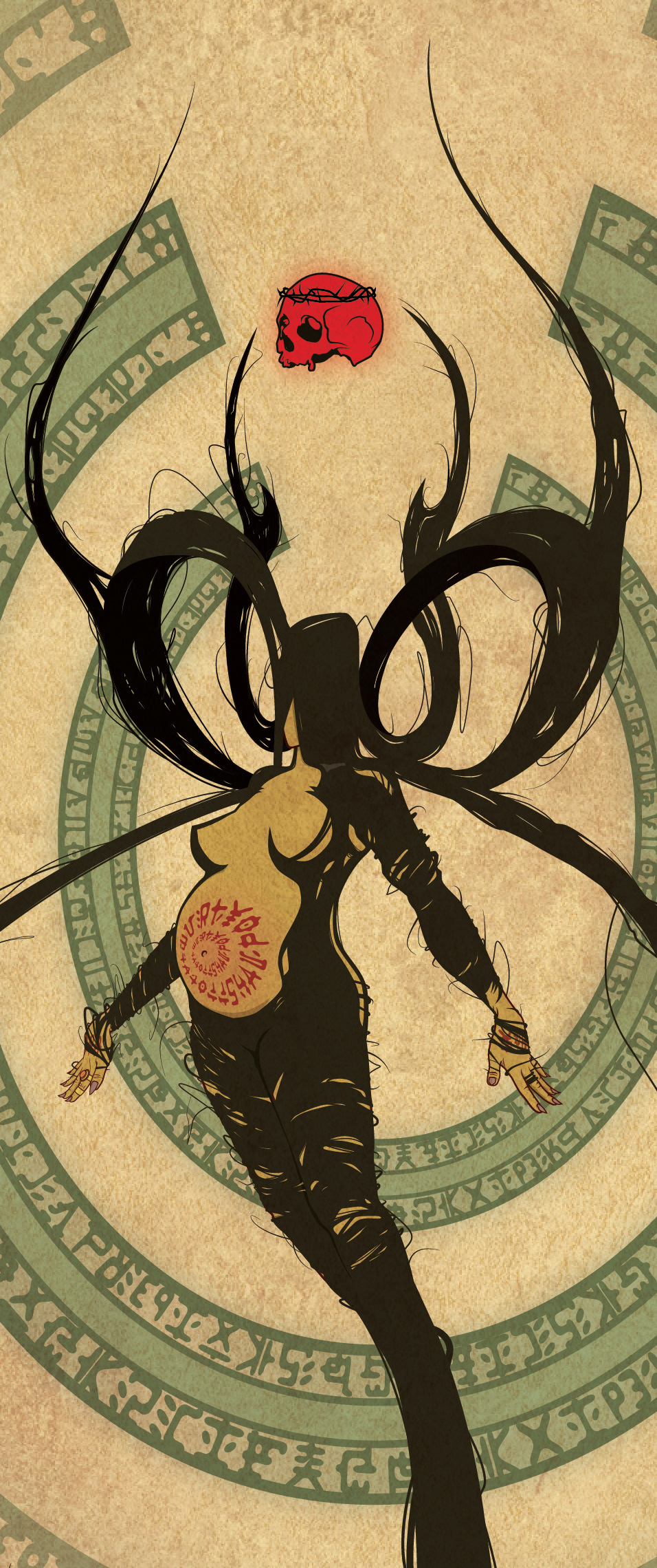 demon hair gods mantra flow skull evil horror goddess