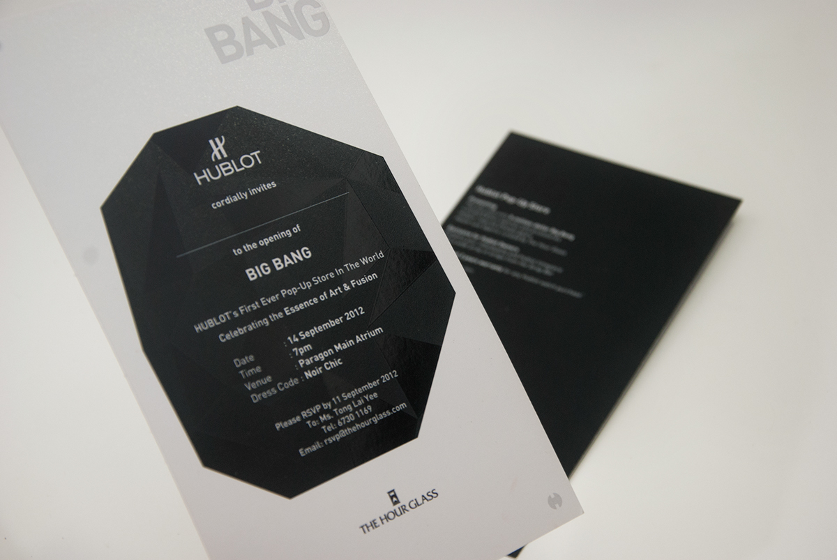 hublot Pop-up store the hour glass singapore watch Invitation Card direct mailer black gem big bang