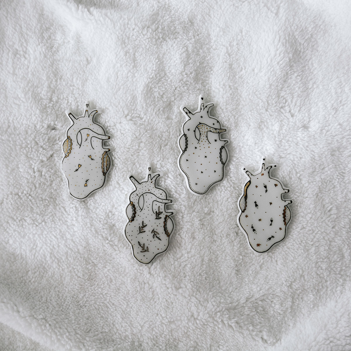 ILLUSTRATION  porcelain heart sloth moth brooches ceramics  cats