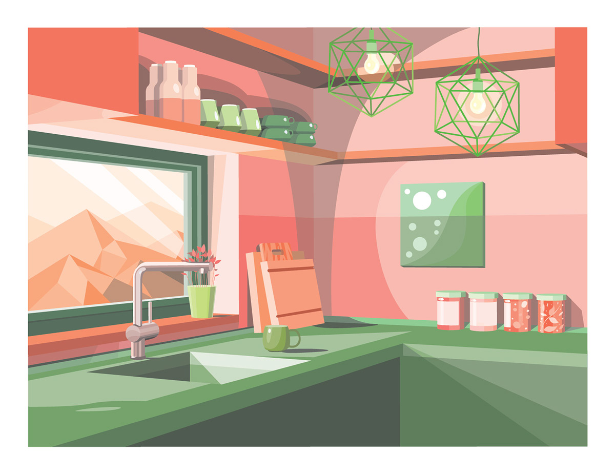Adobe Portfolio ILLUSTRATION  graphic design  interior design  kitchen color color theory