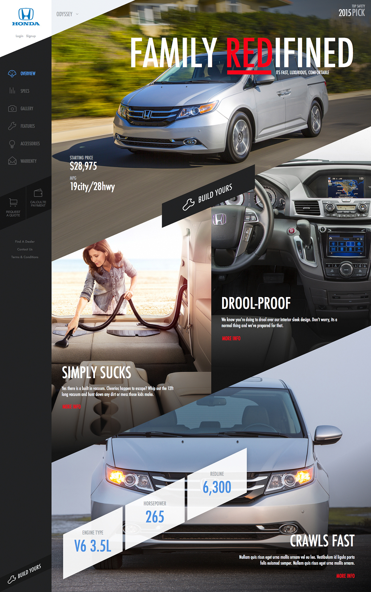 Website Webdesign Honda odyssey Vehicle concept UI ux Van Interior