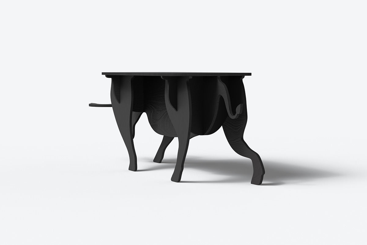furniture table desk animal ox cow bull Birch wood fairy tale cnc
