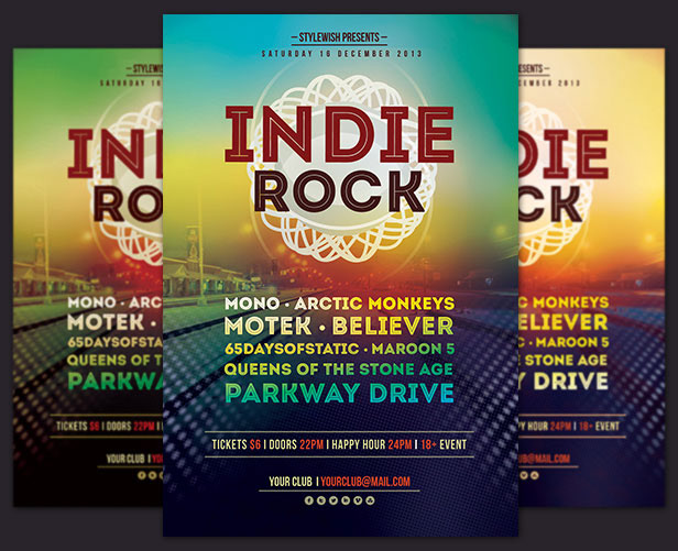 alternative band club colorful concert electro electronic Event festival flyer gig indie indie flyer rock indie sound
