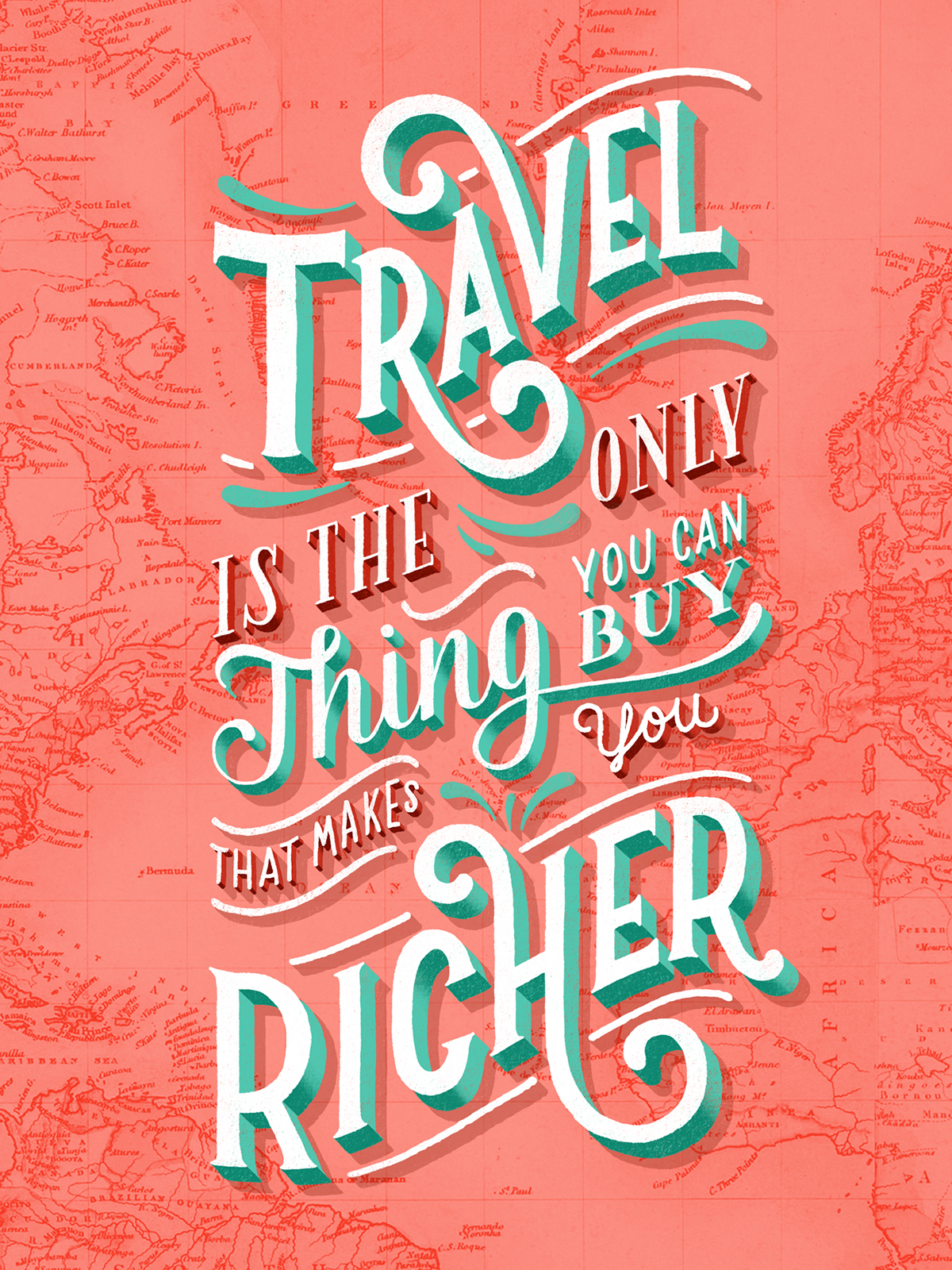 lettering HAND LETTERING Travel wanderlust posters 3D traveling map Geography letters