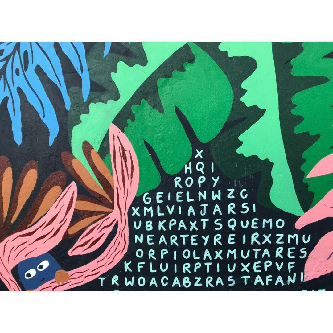 ilustracion Mural arte urbano Street Art  pintura Juegos sopa de letras Monstruos botanica jungla