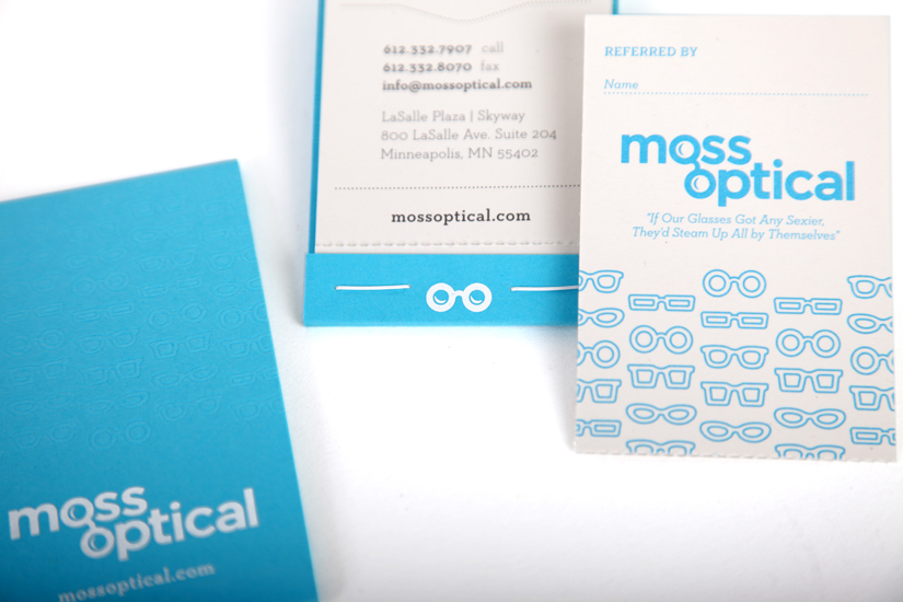 Brand Collateral business card letterpress die cut Logo Design Soulseven Moss Optical minneapolis Sam Soulek
