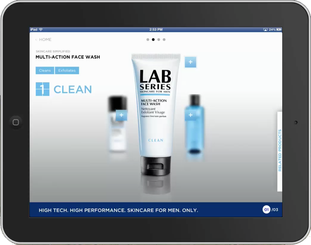 Retail cms app dev cosmetics iPad MDM mobile skin care Touch table Video Production