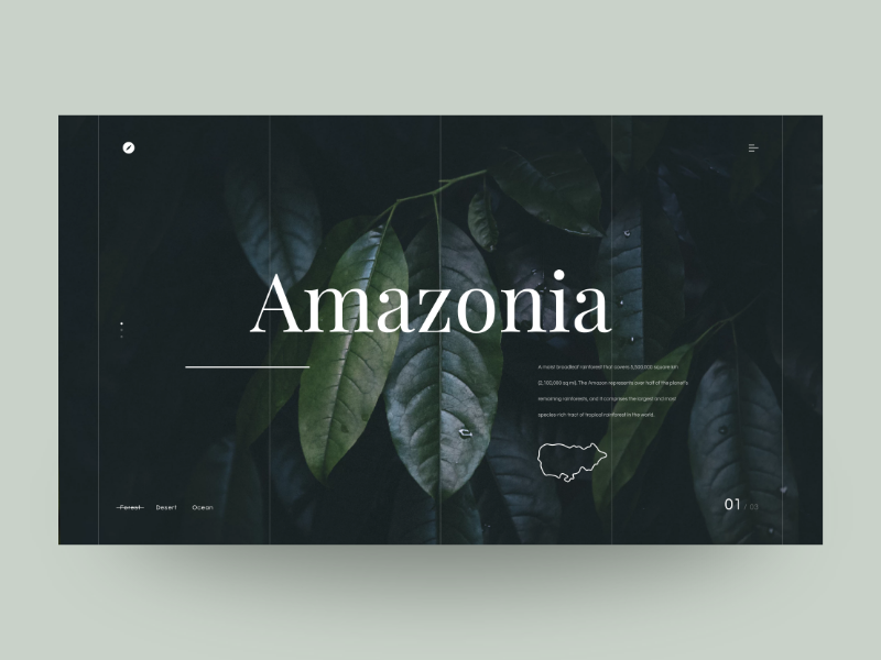 amazonia Interface design Travel forest landing landing page clean