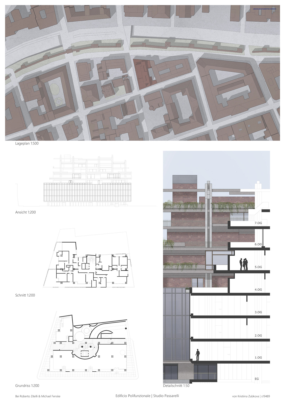 3D architecture clayrender Italy Layout Render Rome section site plan studio passarelli