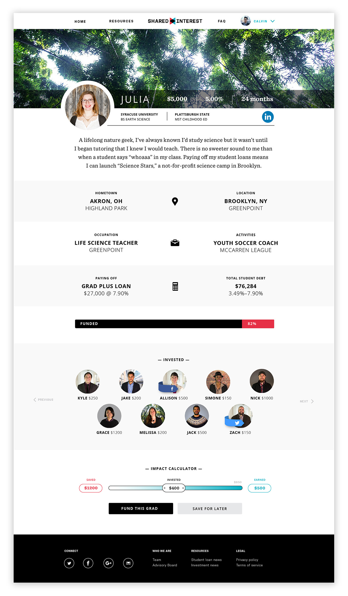 Adobe Portfolio Startup prototype Website profile investors student loans student debt