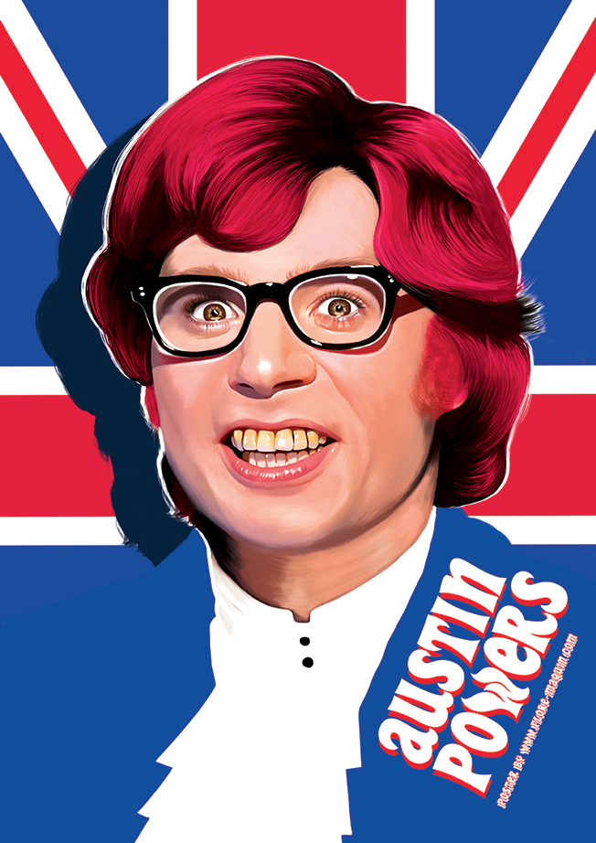Mike Myers Austin Power seventies 70s Cinema england special agent digital painting poster movie poster