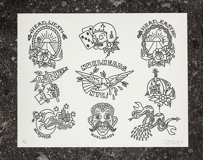 tattoo Flash letterpress skull eagle traditional