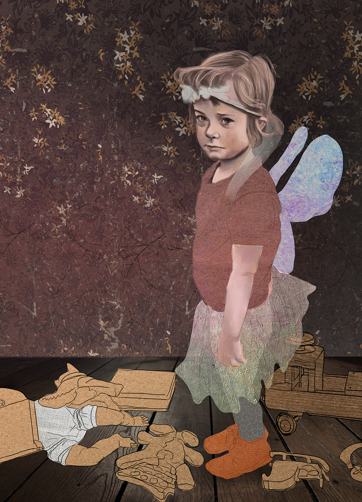 childhood childportrait collage dark atmosphere digital painting Figurativ indidual Portrait mixed media Realism