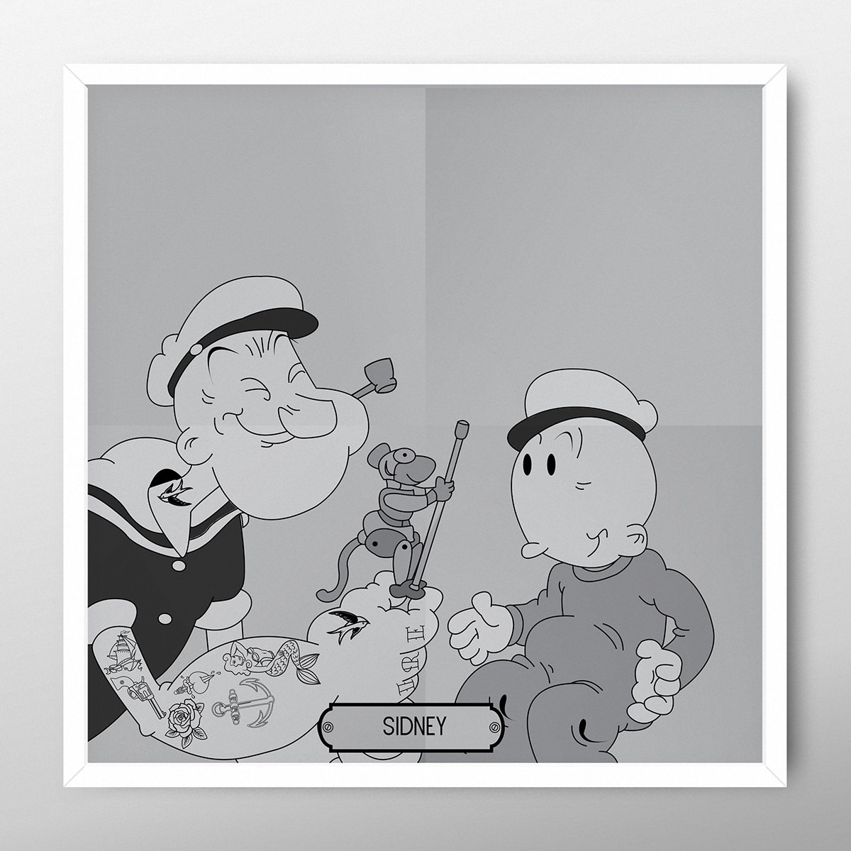 cartoon graphic design gift poster Popeye black and white