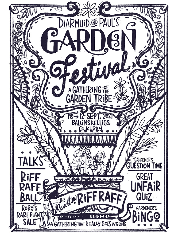 botanical festival Flowers garden HAND LETTERING illustrated Insects Nature plants poster