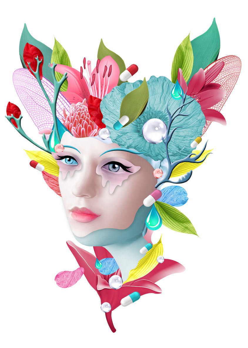 beauty peace mind soul collage organic face female floral fresh