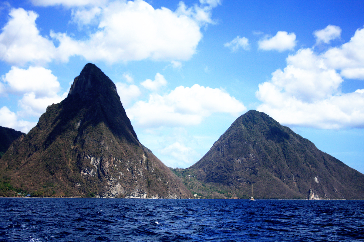 Island Sail boat mountains pitons St Lucia west indies Caribbean
