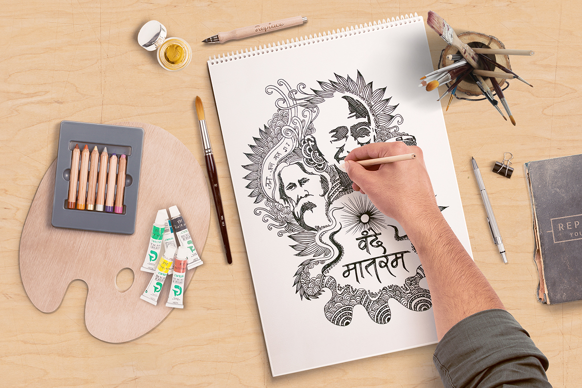 doodle art drawing vande mataram india independent Indian art Creative drawing concept doodle art illustration art brush pen ink