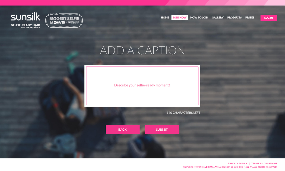 Sunsilk biggest selfie movie pink shampoo campaign Website design user interface