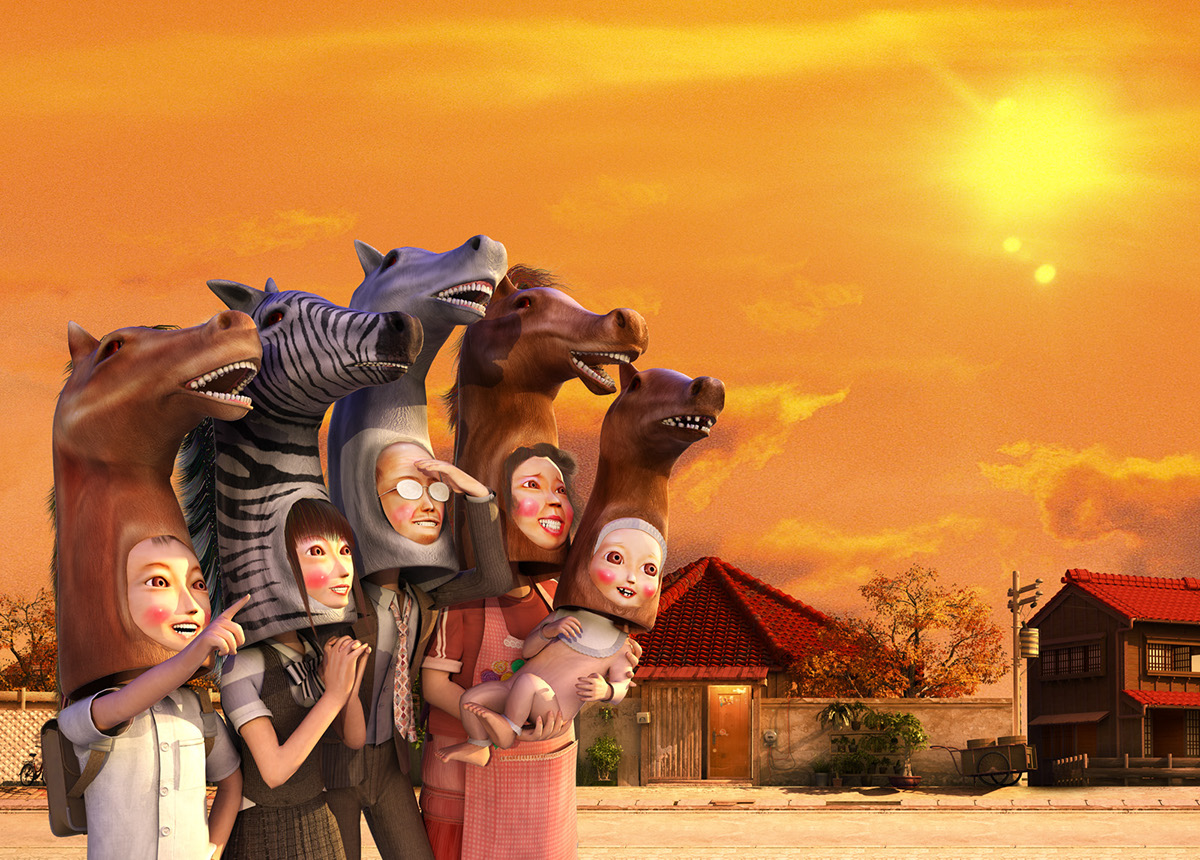 Render concept 3D hourse child family animation  house amusement park Memory
