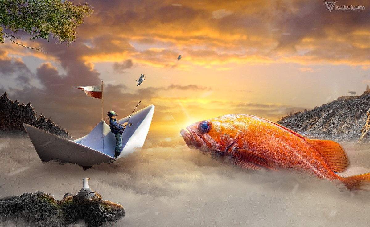big fish boat fantasy Kidfishing mystical photoshop