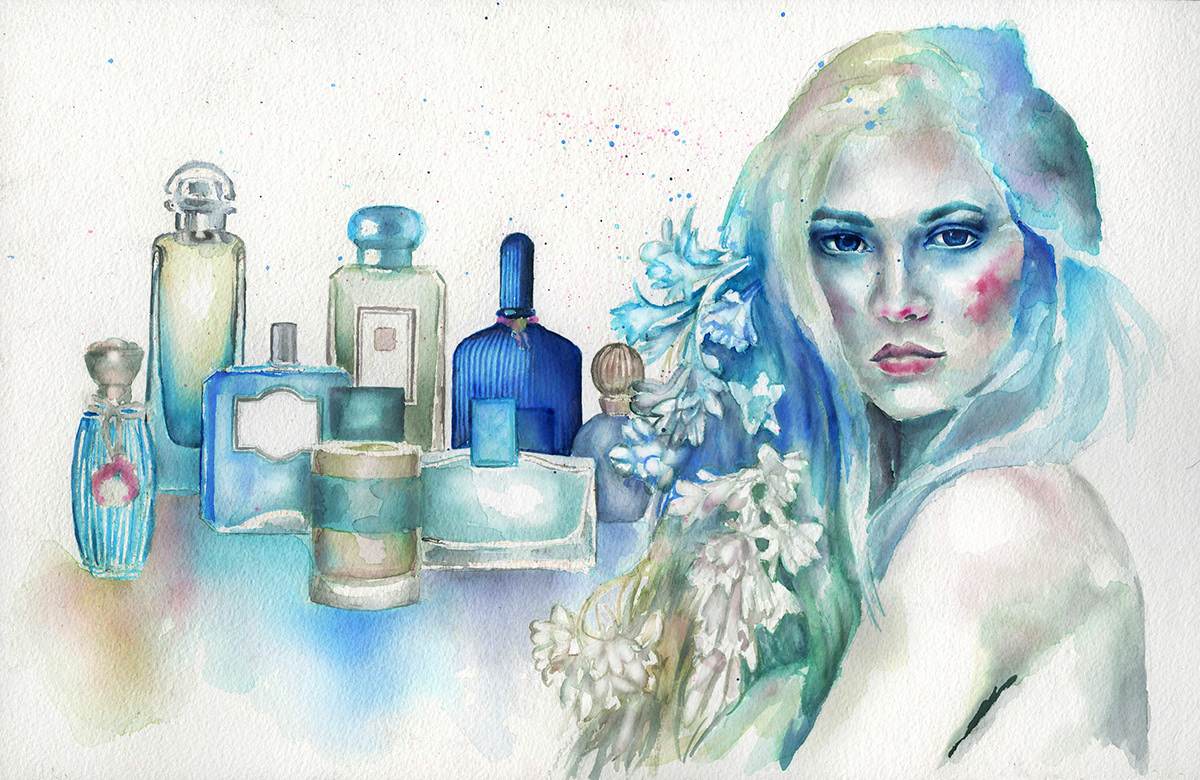 editorial vogue perfume watercolor