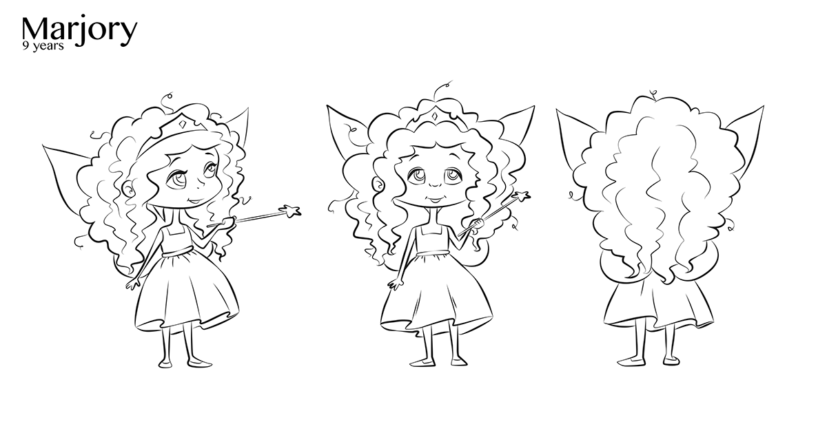 Character design photoshop Illustrator little girl child curly hair Princess fairy costume