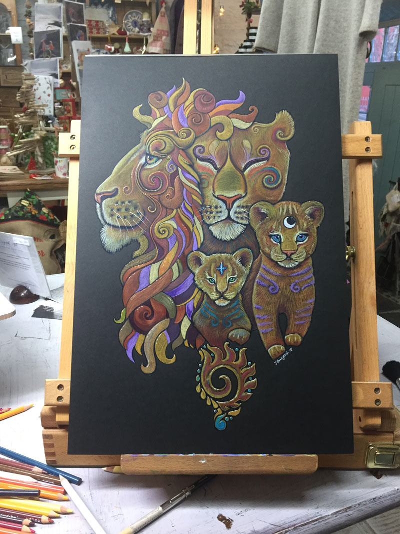 LION TOTEM lion art Lion pride lion spirit guide coloured pencil art