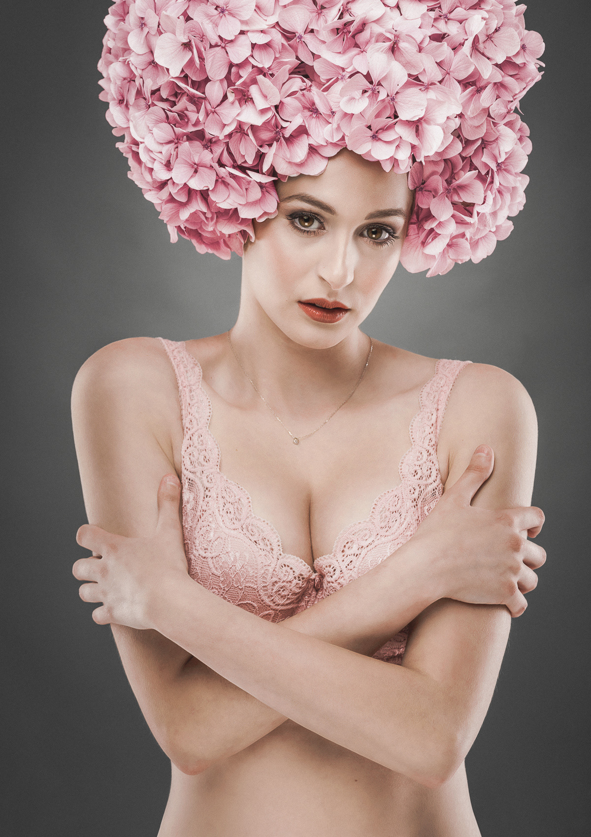 beauty Flowers woman face portrait closeup Fashion  lingerie girl