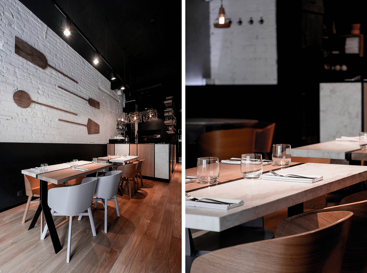 Food  architecture modern design Interior brick wood Pizza bar metal