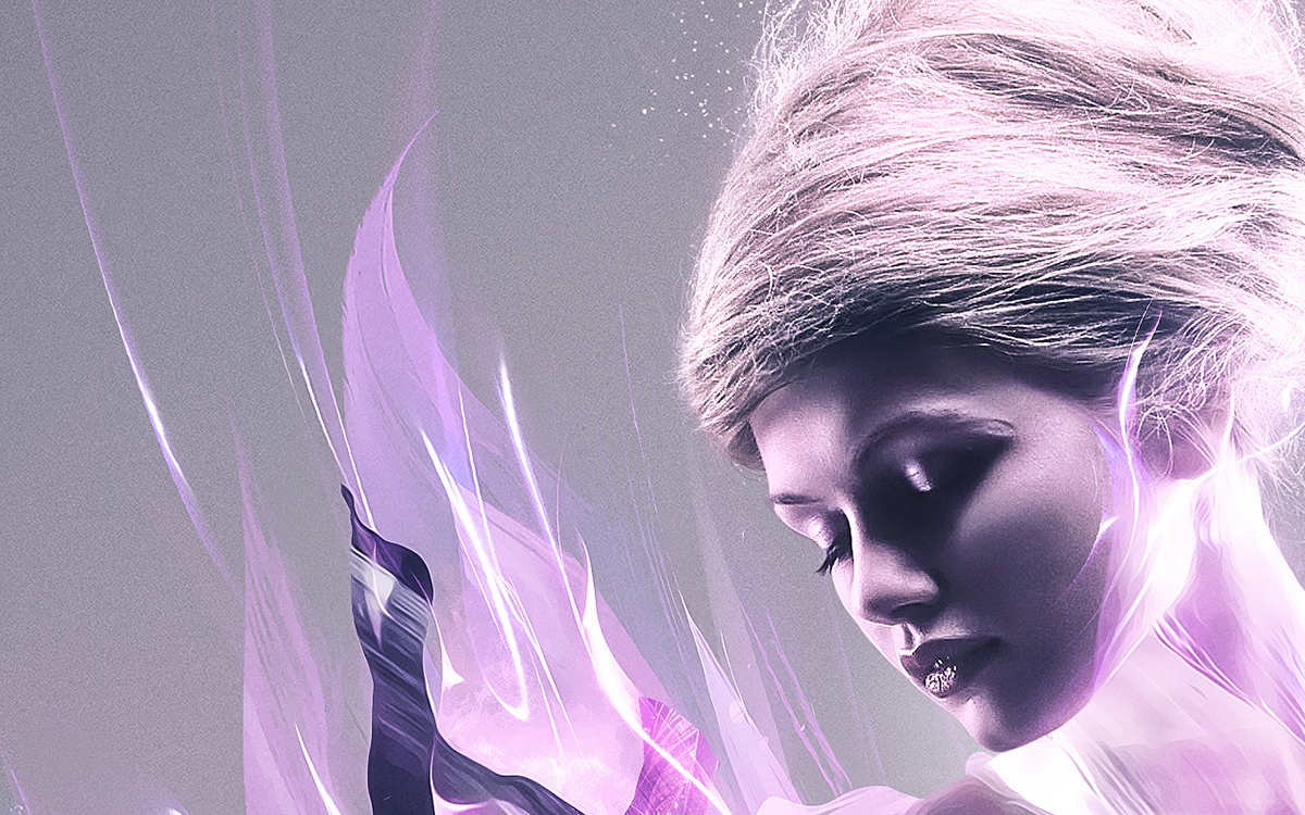 transcendence woman beauty purple pink spirit elegant passion Post Production photomanipulation abstract art Kevin Roodhorst shapes light effects