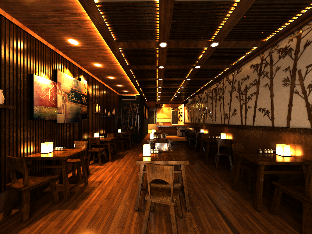 Interior bistro design japan lighting warm architectural yogyakarta modern