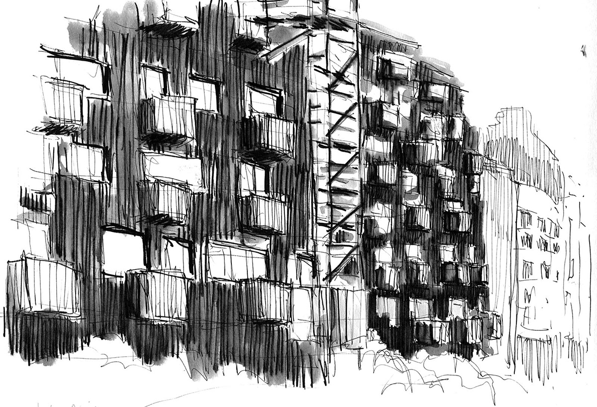 n&b b&w noir et blanc encre de chine crayonné croquis Carnet sketches Londres munich London München Paris