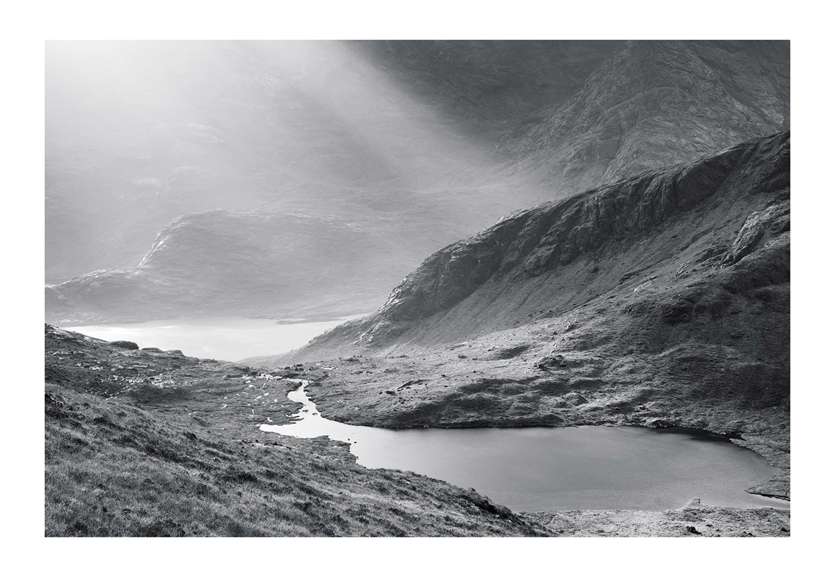Landscape monochrome black and white Nature Highlands mountains Coast lake autumn reflection