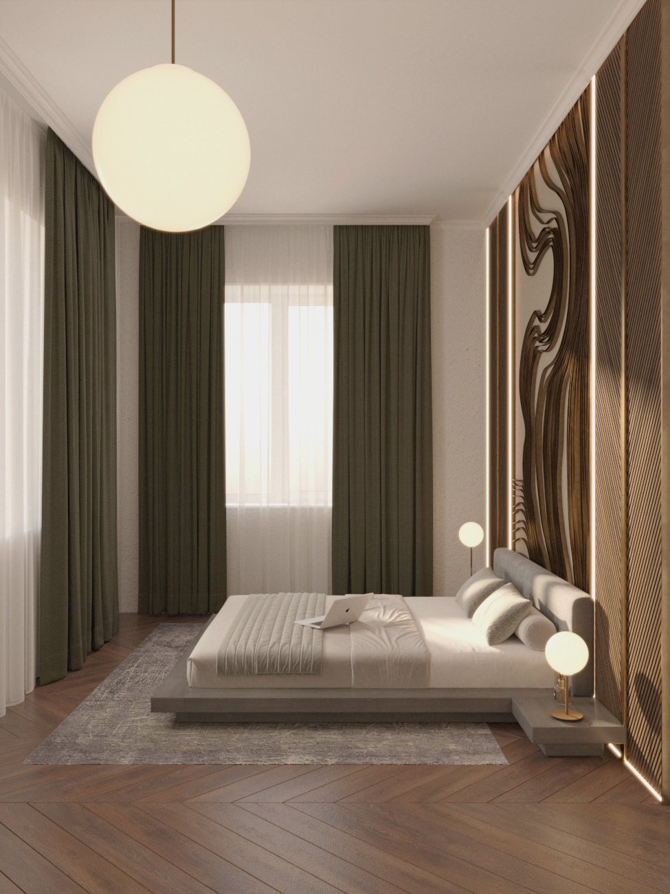 interior design  3ds max corona bedroom design Japandi decorative wall