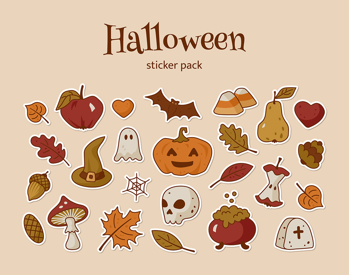 Halloween sticker pumpkin autumn Fall Nature cute cozy graphic design  ILLUSTRATION 