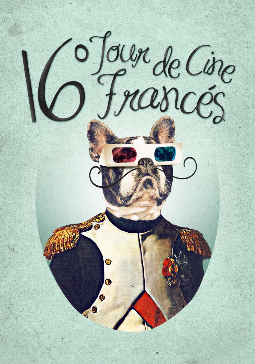 poster  design ILLUSTRATION  collage  photo manipulation french film  dog  bulldog  vintage