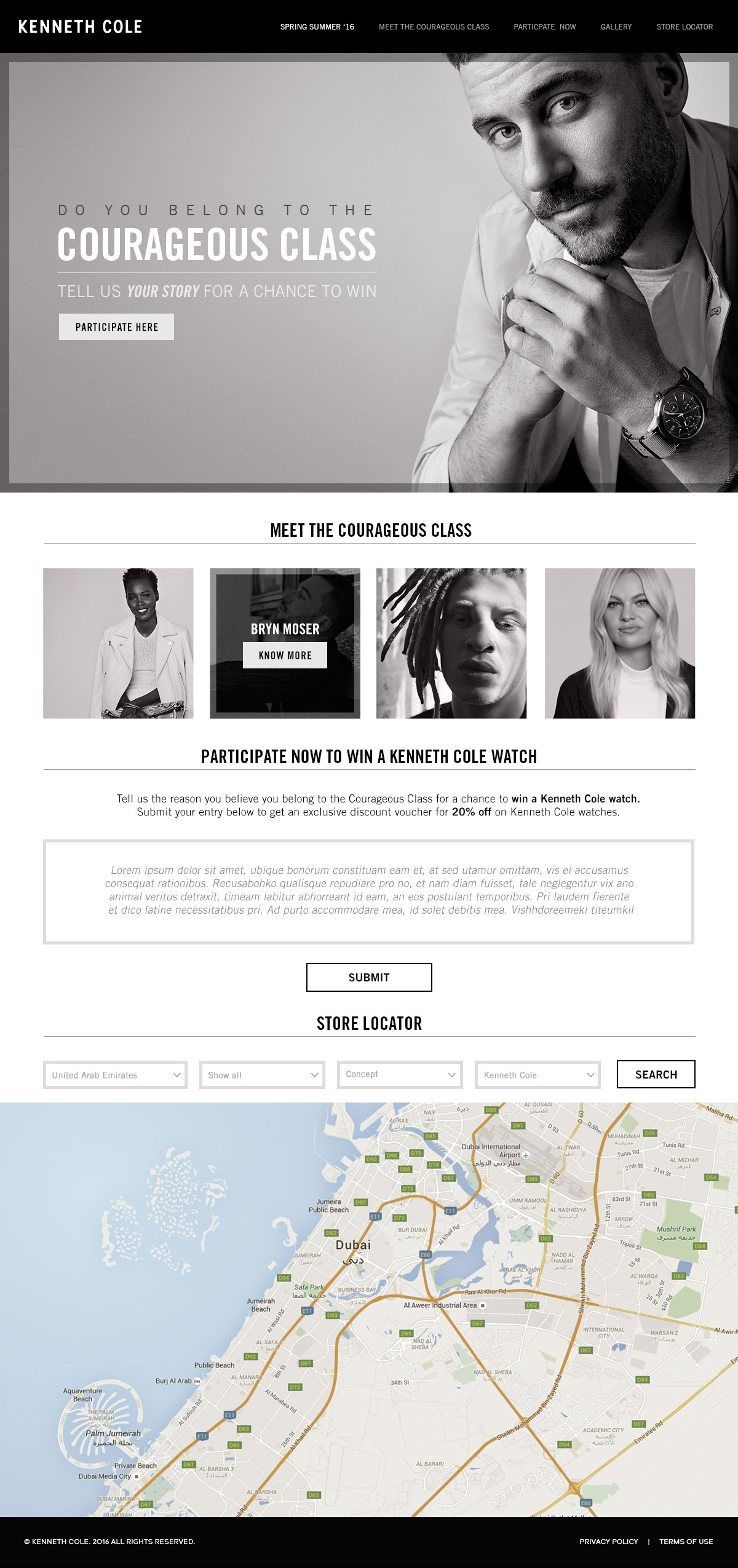 microsite Website UI Kenneth Cole courageous class watch black and white