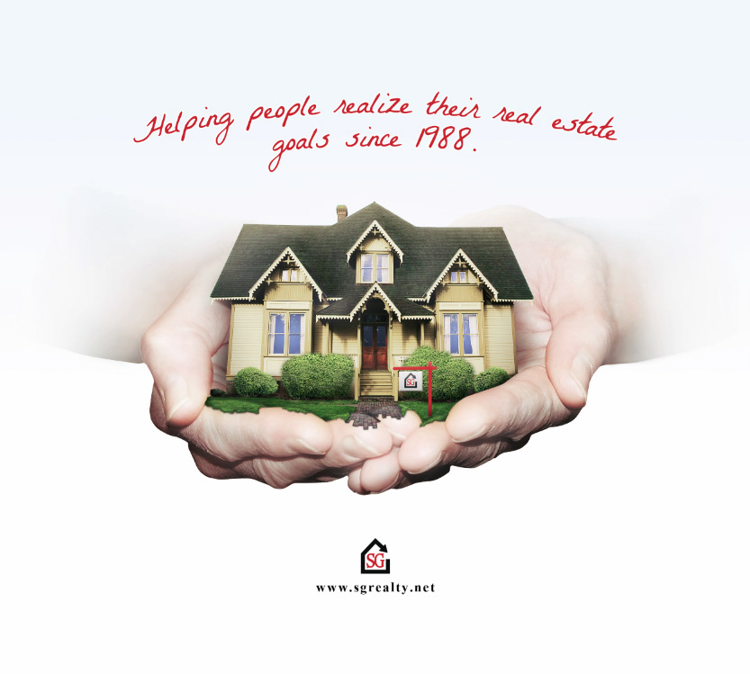 postcards  ad photo manipulation photomanipulation home house realty real estate ownership Goals hands