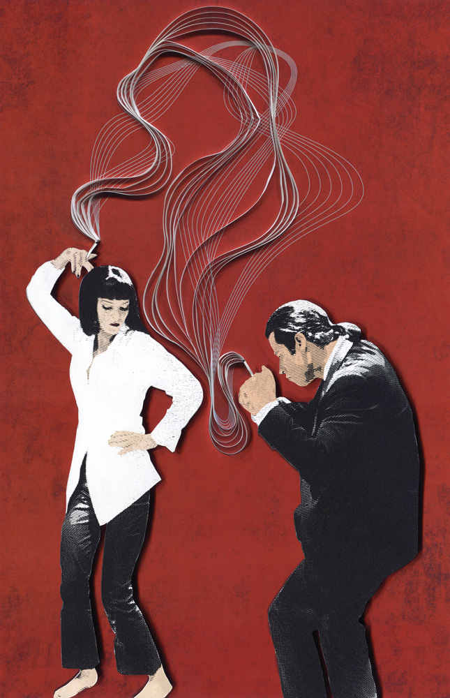 cut paper dancing mia wallace paper art paper filigree poster pulp fiction Quentin Tarantino red Quilled quilling