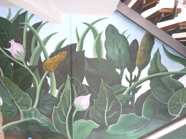 floral wallpainting wild leaves Mural acrylic artwork interior mural