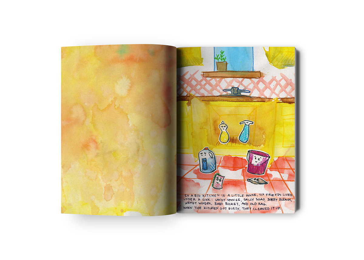kitchen race children's book watercolor original book Sponge paper towel Kitchen story