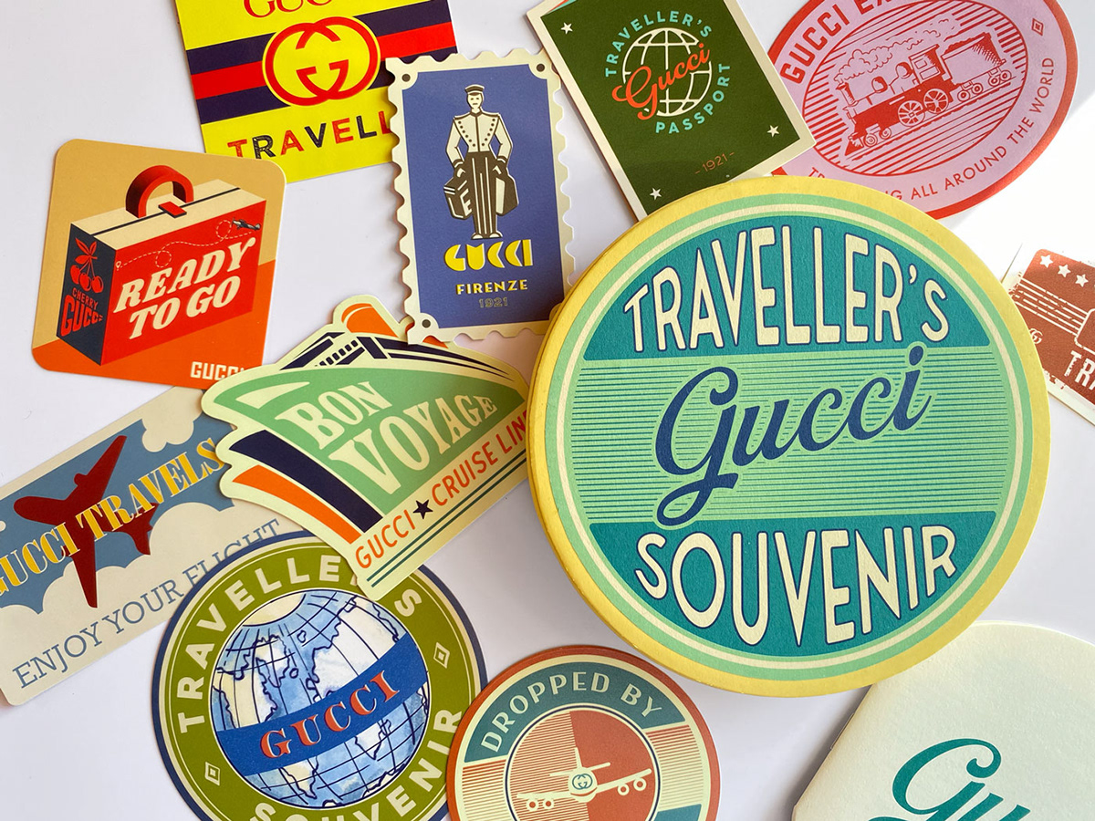 stickers gucci Travel vintage luggage Fashion  Packaging box fpm set