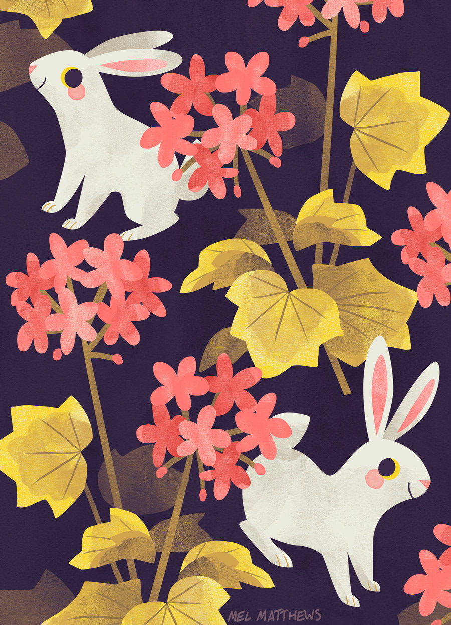 floral Flowers pattern bunny rabbit animals cute ILLUSTRATION  graphic design 