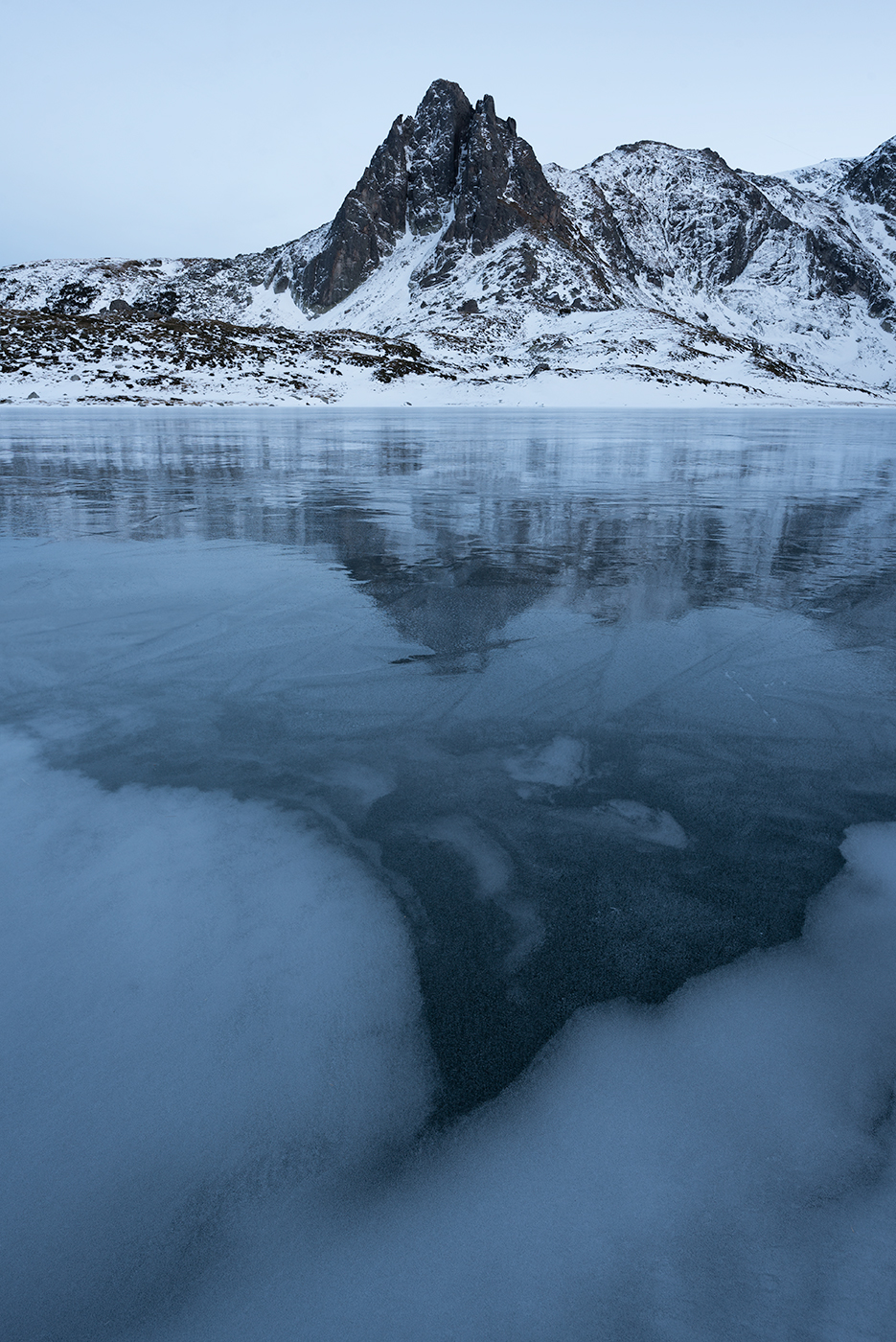 mountain lake water ice frozen shade SKY peak mount snow