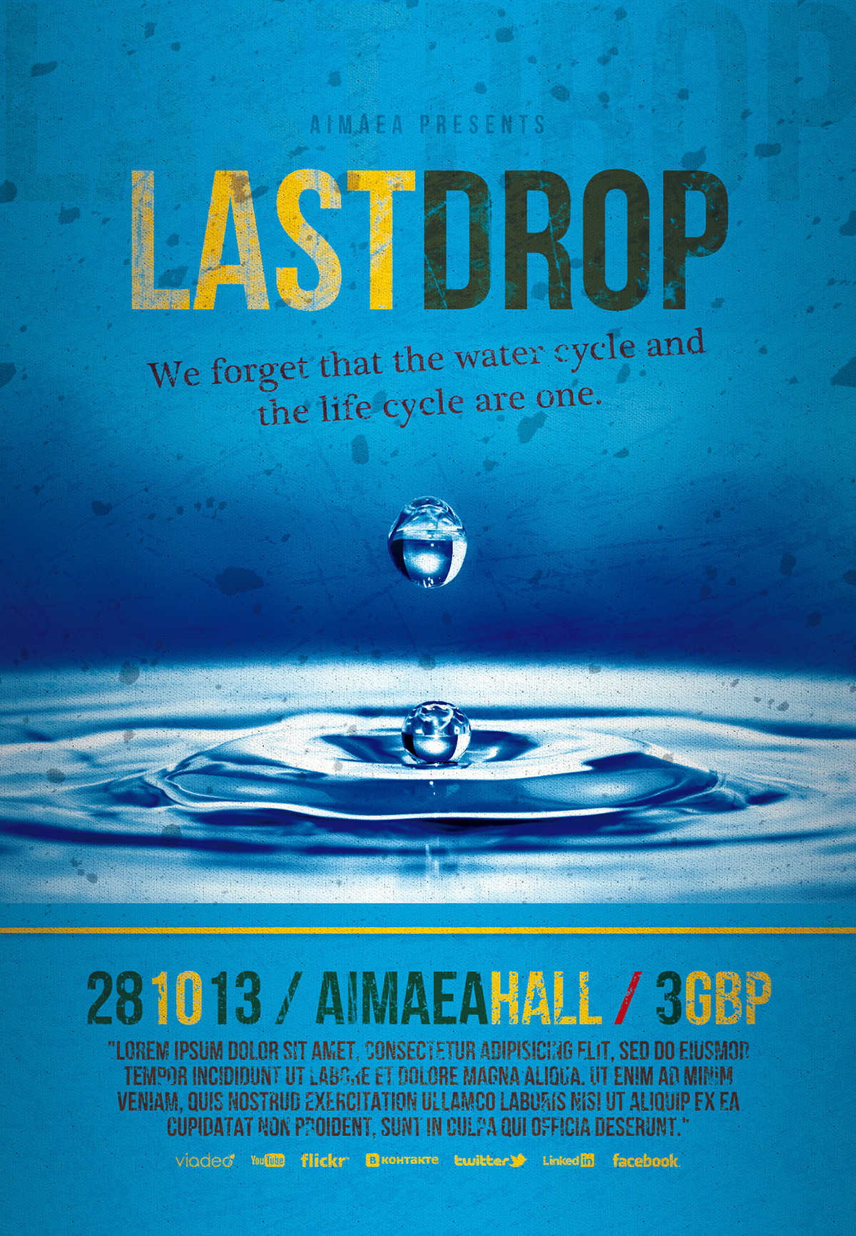 water drop fresh print poster blue Jacques Cousteau